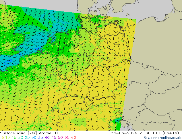 ветер 10 m Arome 01 вт 28.05.2024 21 UTC