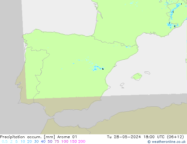 Precipitation accum. Arome 01  28.05.2024 18 UTC