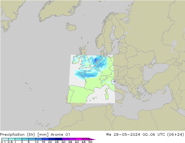 осадки (6h) Arome 01 ср 29.05.2024 06 UTC