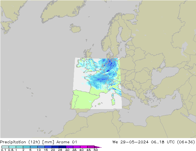 Yağış (12h) Arome 01 Çar 29.05.2024 18 UTC