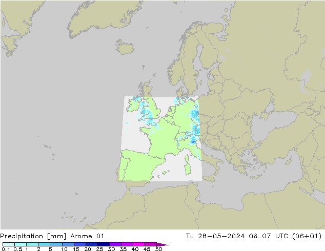 Neerslag Arome 01 di 28.05.2024 07 UTC