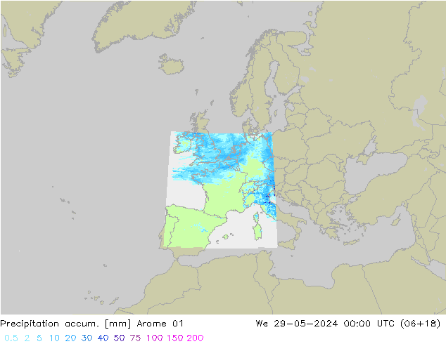 Precipitation accum. Arome 01 We 29.05.2024 00 UTC
