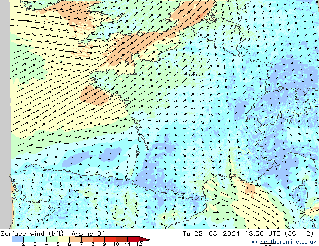  10 m (bft) Arome 01  28.05.2024 18 UTC
