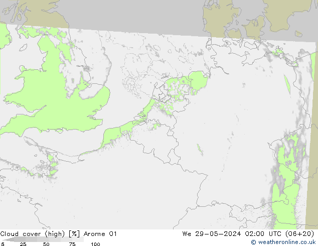 Wolken (hohe) Arome 01 Mi 29.05.2024 02 UTC