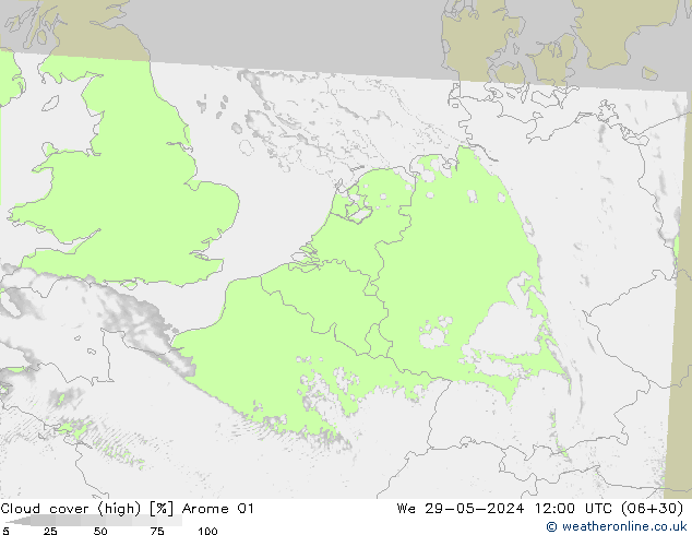 nuvens (high) Arome 01 Qua 29.05.2024 12 UTC