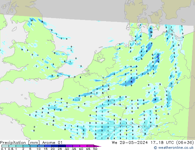 Precipitation Arome 01 We 29.05.2024 18 UTC