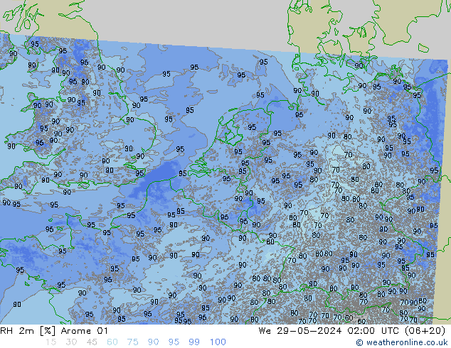 RH 2m Arome 01 Mi 29.05.2024 02 UTC