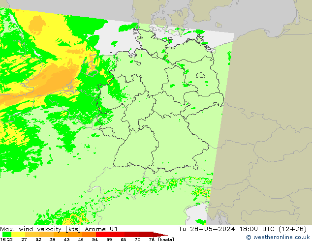 Max. wind velocity Arome 01 Ter 28.05.2024 18 UTC