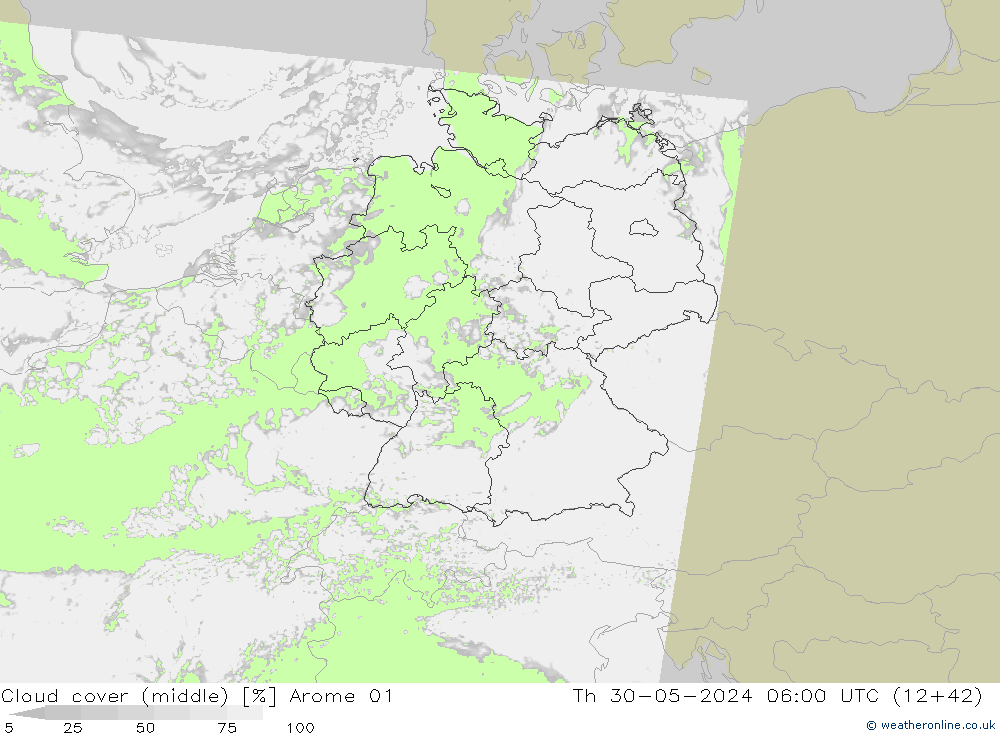 Nubes medias Arome 01 jue 30.05.2024 06 UTC