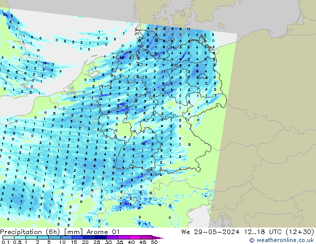 Precipitation (6h) Arome 01 St 29.05.2024 18 UTC