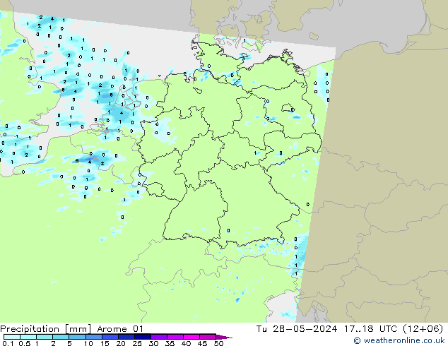 Srážky Arome 01 Út 28.05.2024 18 UTC