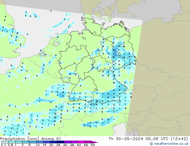 Neerslag Arome 01 do 30.05.2024 06 UTC