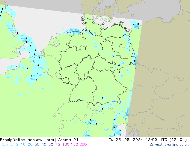 Precipitation accum. Arome 01 Ter 28.05.2024 13 UTC