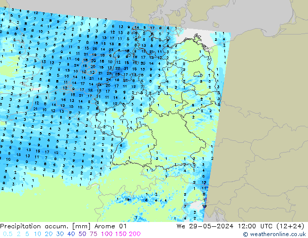 Precipitation accum. Arome 01 St 29.05.2024 12 UTC