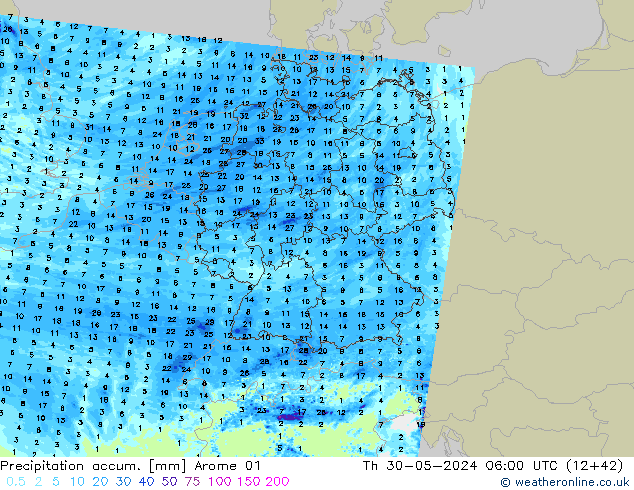 Toplam Yağış Arome 01 Per 30.05.2024 06 UTC