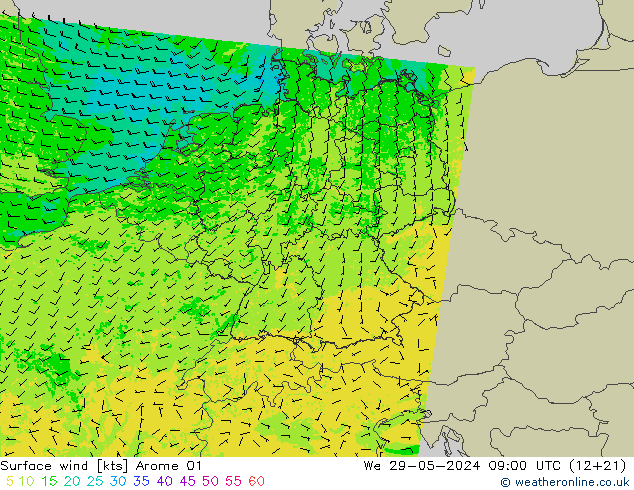 Rüzgar 10 m Arome 01 Çar 29.05.2024 09 UTC