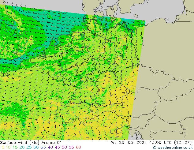 Vento 10 m Arome 01 Qua 29.05.2024 15 UTC