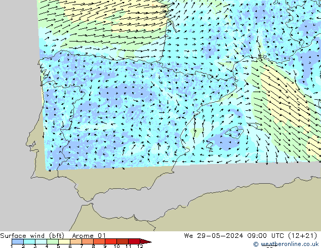 Rüzgar 10 m (bft) Arome 01 Çar 29.05.2024 09 UTC