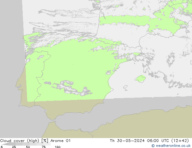 Nubes altas Arome 01 jue 30.05.2024 06 UTC