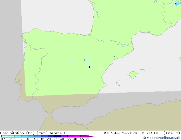 Precipitação (6h) Arome 01 Qua 29.05.2024 00 UTC