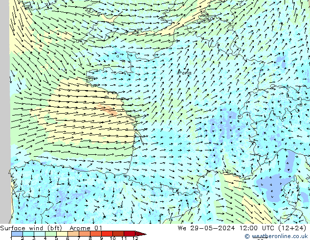  10 m (bft) Arome 01  29.05.2024 12 UTC