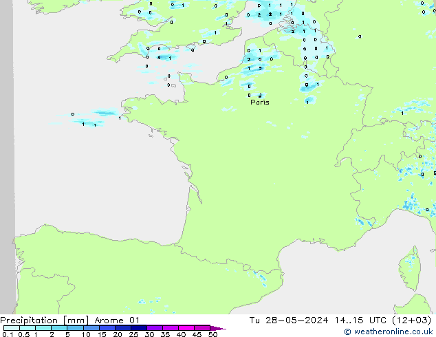 Precipitation Arome 01 Tu 28.05.2024 15 UTC