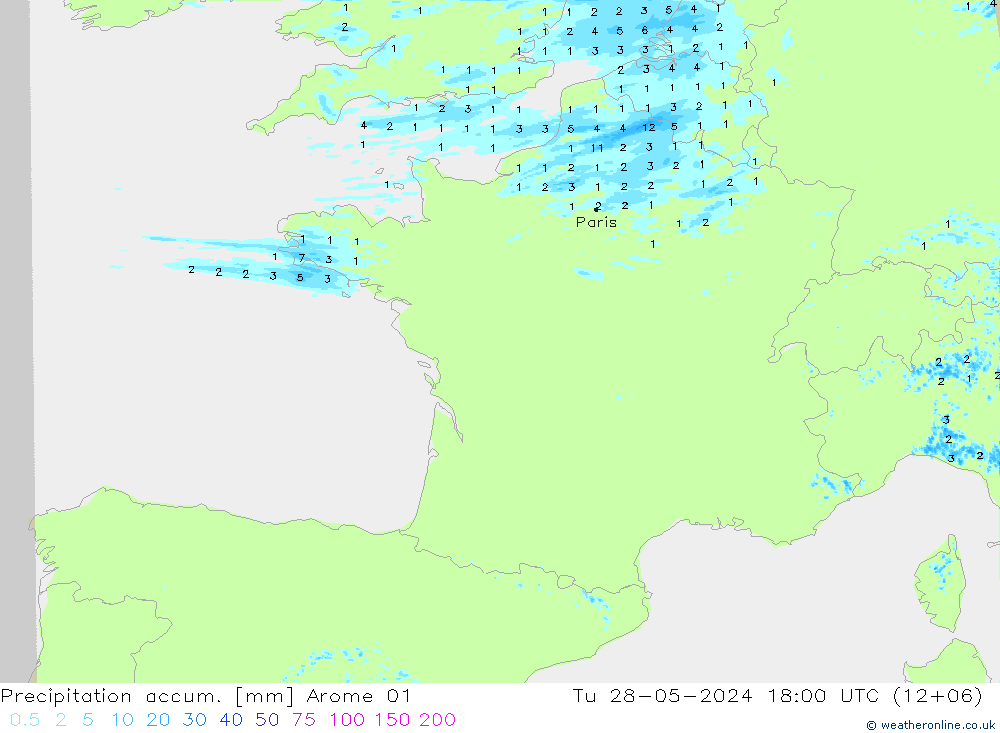 Precipitation accum. Arome 01 mar 28.05.2024 18 UTC