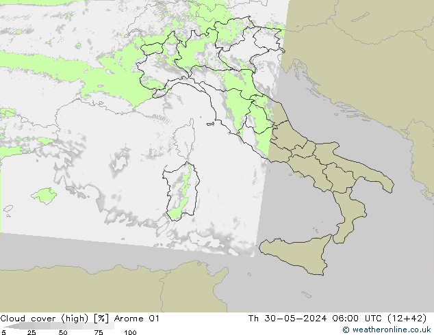 Nubes altas Arome 01 jue 30.05.2024 06 UTC