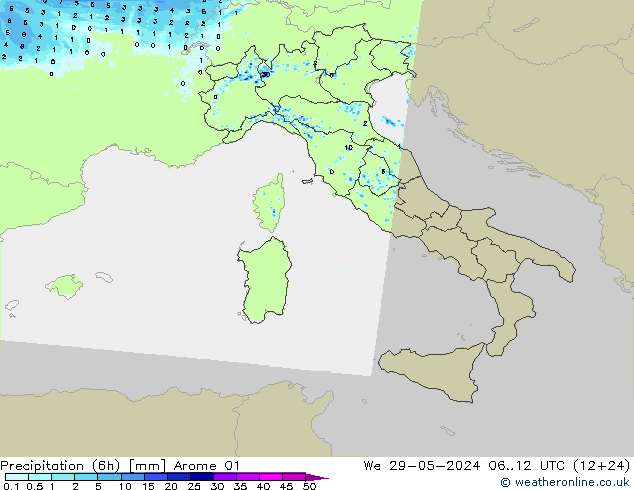 Precipitação (6h) Arome 01 Qua 29.05.2024 12 UTC