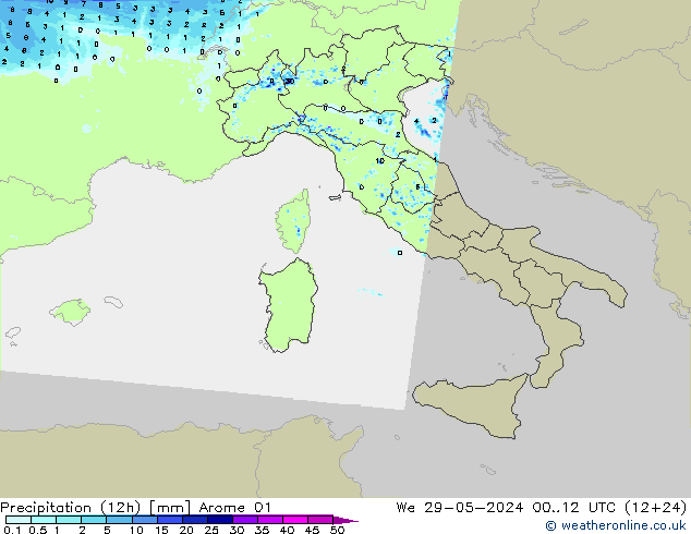 Precipitazione (12h) Arome 01 mer 29.05.2024 12 UTC