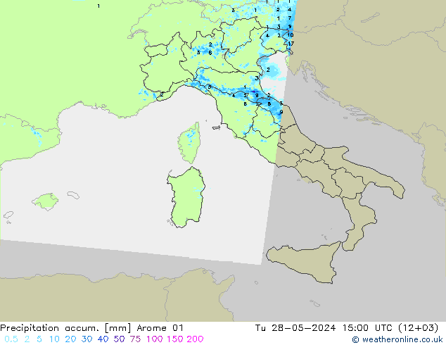 Toplam Yağış Arome 01 Sa 28.05.2024 15 UTC