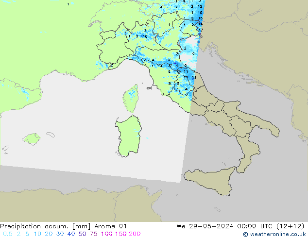 Precipitation accum. Arome 01 Qua 29.05.2024 00 UTC
