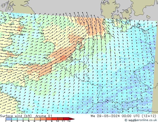 Rüzgar 10 m (bft) Arome 01 Çar 29.05.2024 00 UTC