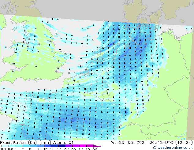 Precipitation (6h) Arome 01 St 29.05.2024 12 UTC