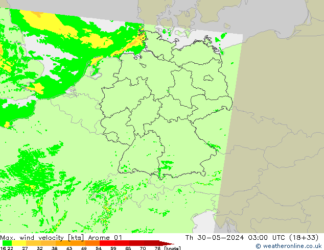 Maks. Rüzgar Hızı Arome 01 Per 30.05.2024 03 UTC