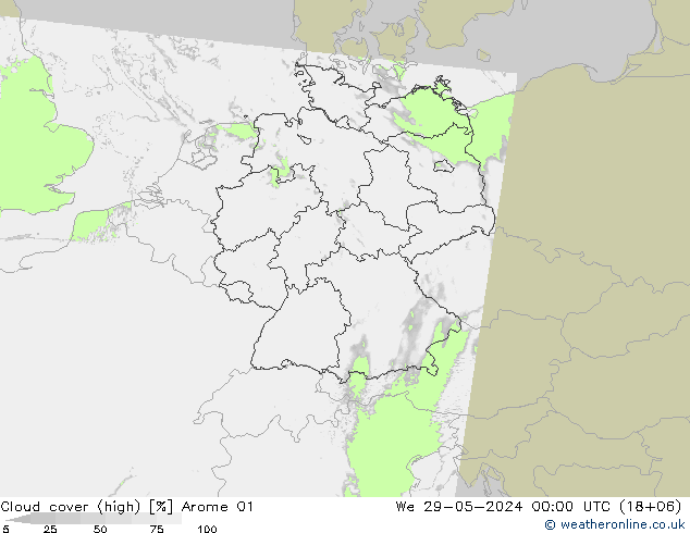 zachmurzenie (wysokie) Arome 01 śro. 29.05.2024 00 UTC