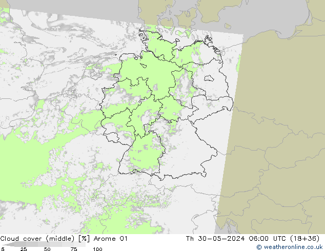 nuvens (médio) Arome 01 Qui 30.05.2024 06 UTC