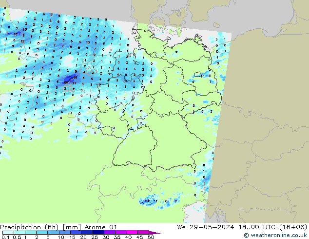 Precipitation (6h) Arome 01 St 29.05.2024 00 UTC