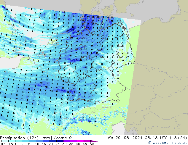 Precipitazione (12h) Arome 01 mer 29.05.2024 18 UTC