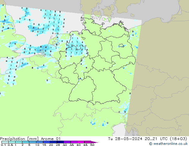 Niederschlag Arome 01 Di 28.05.2024 21 UTC