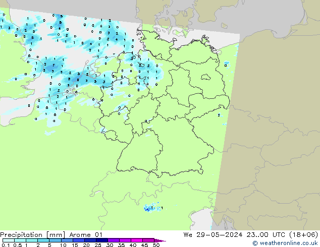 Niederschlag Arome 01 Mi 29.05.2024 00 UTC