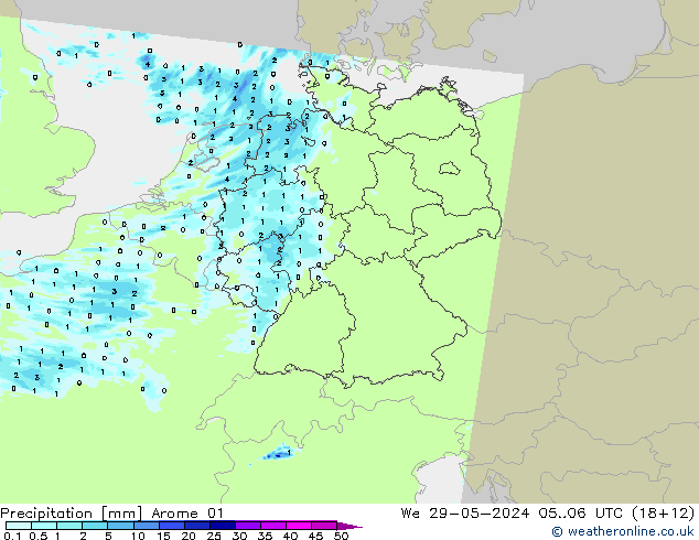 precipitação Arome 01 Qua 29.05.2024 06 UTC