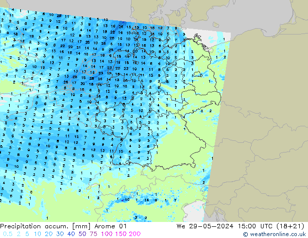Precipitation accum. Arome 01 mer 29.05.2024 15 UTC