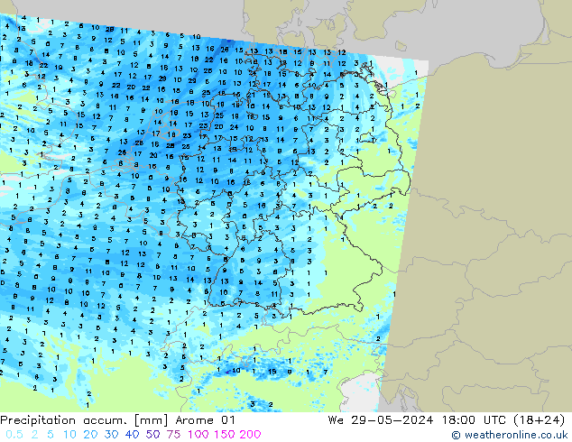 Nied. akkumuliert Arome 01 Mi 29.05.2024 18 UTC