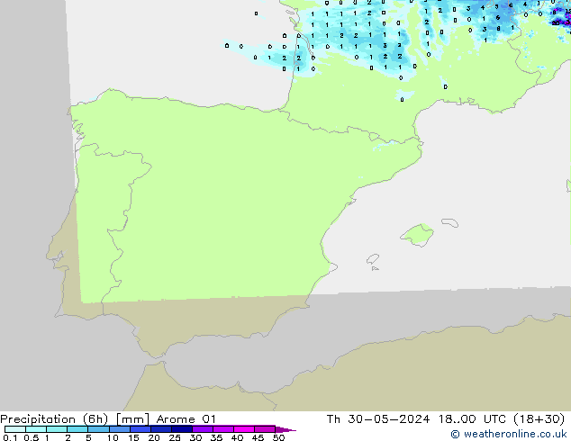 Yağış (6h) Arome 01 Per 30.05.2024 00 UTC