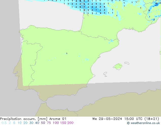 Toplam Yağış Arome 01 Çar 29.05.2024 15 UTC