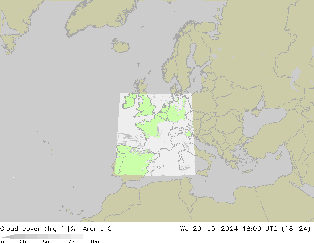 Wolken (hohe) Arome 01 Mi 29.05.2024 18 UTC