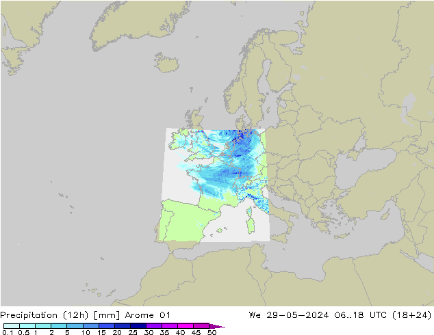 降水量 (12h) Arome 01 星期三 29.05.2024 18 UTC