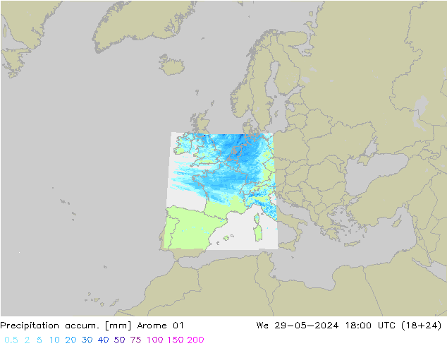 Precipitation accum. Arome 01 We 29.05.2024 18 UTC