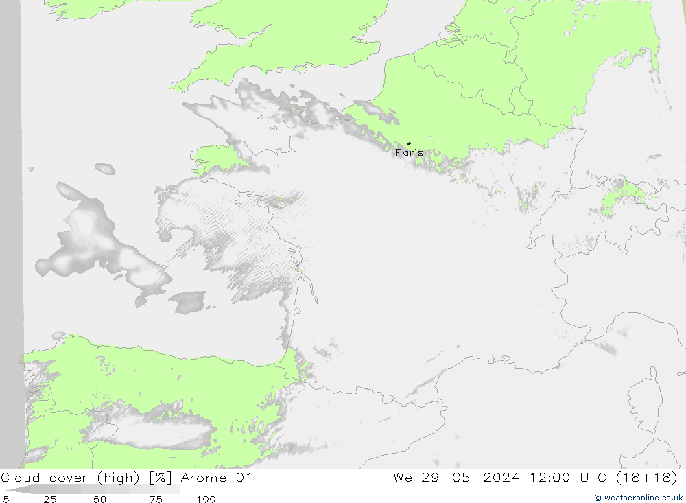 zachmurzenie (wysokie) Arome 01 śro. 29.05.2024 12 UTC